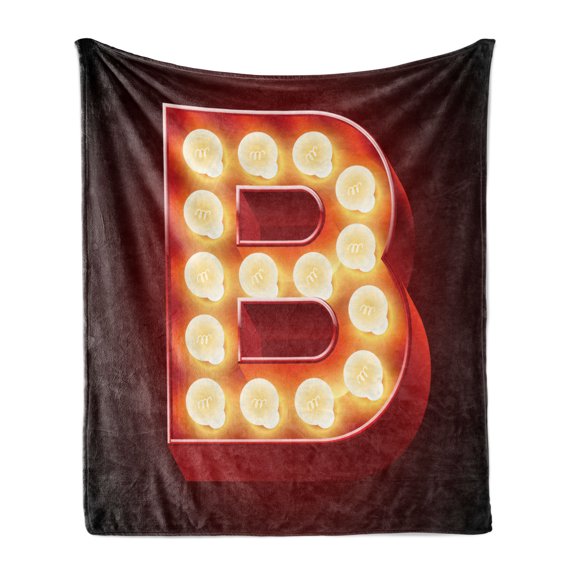 Old Lamp Alphabet Soft Flannel Fleece Throw Blanket, Nightclub Themed Graphic of Letter B Show Sign Print, Cozy Plush for Indoor and Outdoor Use, 60" x 80", Burgundy Vermilion and Cream, by Ambesonne
