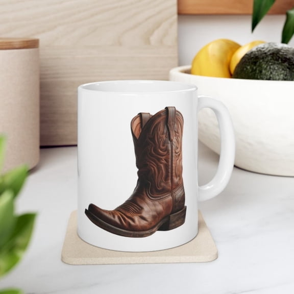 Old Leather Cowboy Boot On Ceramic Coffee Tea Cup Mug, oz, oz Cowboy Theme Gift Western Collection.