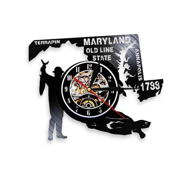 Old Line State Maryland Hunter Terrapin Wall Art Home State Wall Clock USA Annapolis Vinyl Record Wall Clock Vintage Wall Watch Without LED