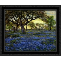 Old Live Oak Tree and Bluebonnets on the West Texas Military Grounds, San Antonio 24x20 Black Ornate Wood Framed Canvas Art by Onderdonk, Robert Julian