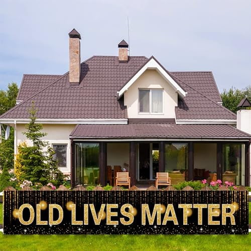 Old Lives Matter Backdrop Banner with 118"X19.6"Long Black and Gold Old Funny Adult Happy Birthday Party Supplies for 30th 40th 50th 60th 70th 80th or Retirement Party Decorations$$Electronics