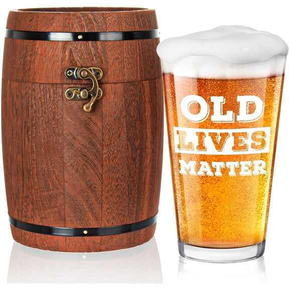 Old Lives Matter Beer Glass 16 oz,Unique Old Man Gifts Pint Glass in Valued Barrel Box,Birthday or Retirement Beer Glass Gfit for Dad,Grandpa,Senior Citizen,Old Men