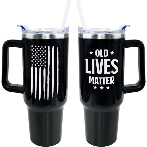 Old Lives Matter Birthday Gifts for Men Unique, Funny Gifts for Dad, Him, Grandpa, Old Man, Retirement Gifts for Men - American Flag 40oz Tumbler with Handle and Straw