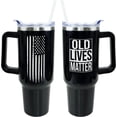 thumbnail image 1 of Old Lives Matter Birthday Gifts for Men Unique, Funny Gifts for Dad, Him, Grandpa, Old Man, Retirement Gifts for Men - American Flag 40oz Tumbler with Handle and Straw, 1 of 6