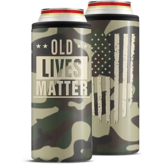 Old Lives Matter Can Cooler for Mens 50th 60th 70th 80th Birthday Gift,Camo Stainless Steel Can Cooler for 12 oz Slim Cans & Bottles