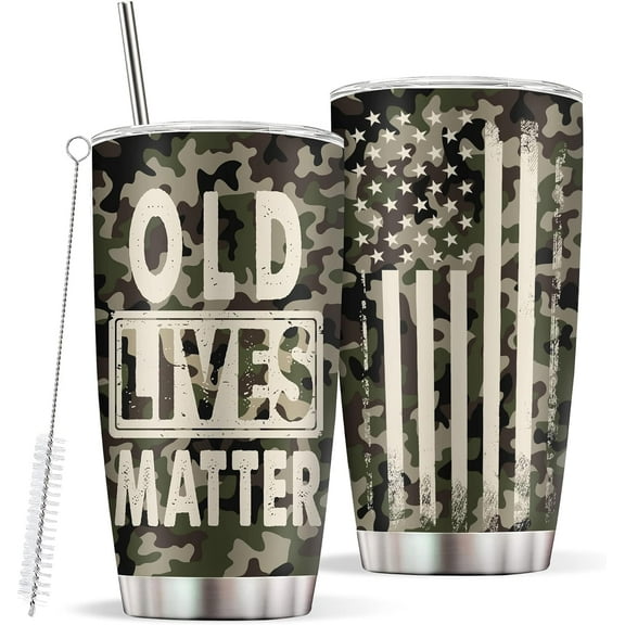 Old Lives Matter Gifts for Men, Stainless Steel 20oz Camo Coffee Tumbler, Birthday Gifts for Dad from Daughter Son Child, Retirement Military Gag Gifts for Grandpa Uncle Old Men