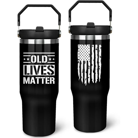 Old Lives Still Matter Gifts for Men 30 oz Tumbler with Handle and Straw American Flag Stainless Steel Insulated Cups Mug Father''s Day, Christmas and Birthday Gifts for Dad Grandpa Men