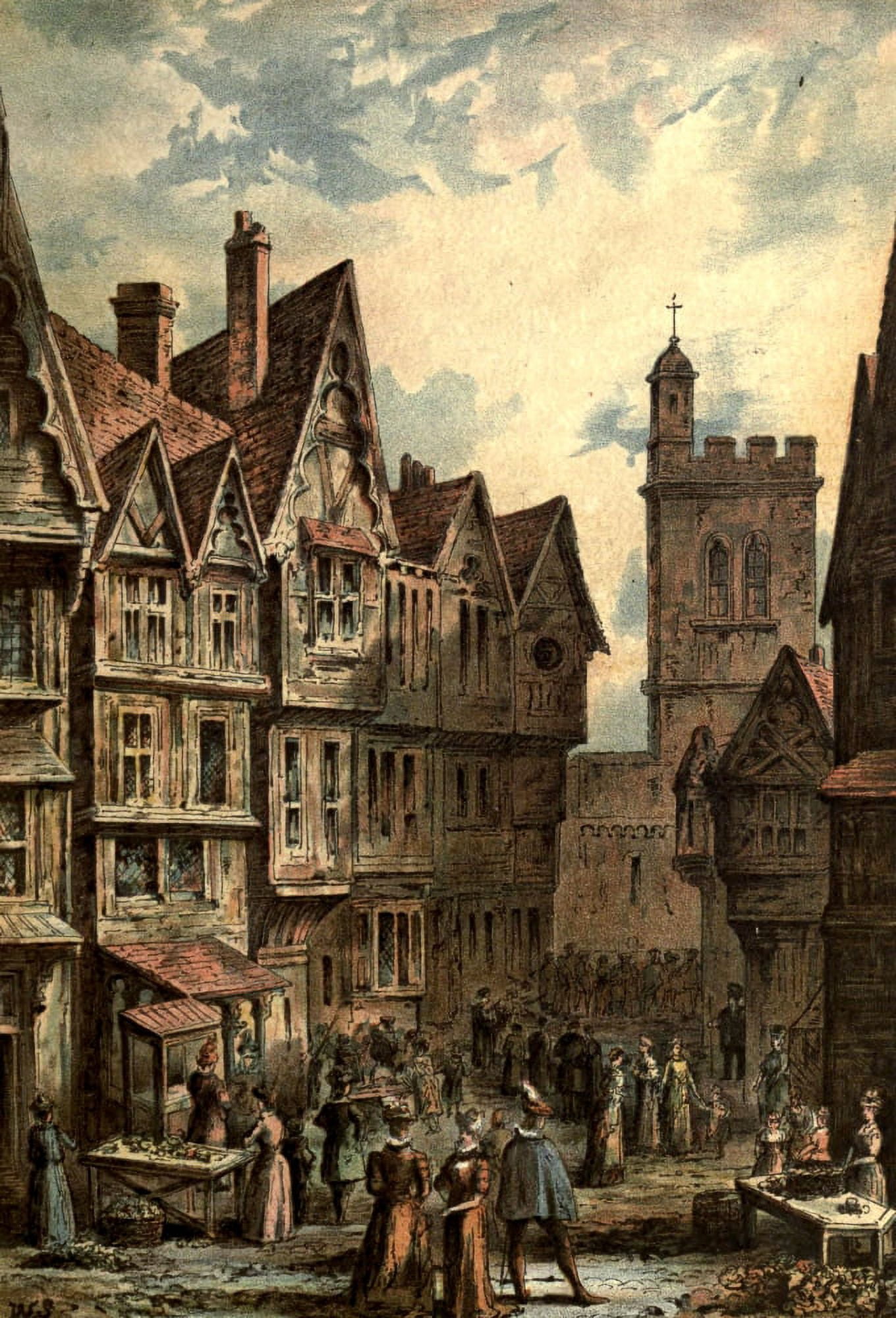 Old London 1900 Bucklesbury Cheapside Canvas Art - Waldo Sergeant (24 x 36)