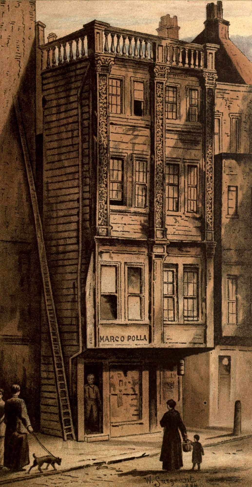 Old London 1900 Old house Aldgate Canvas Art - Waldo Sergeant (18 x 24)