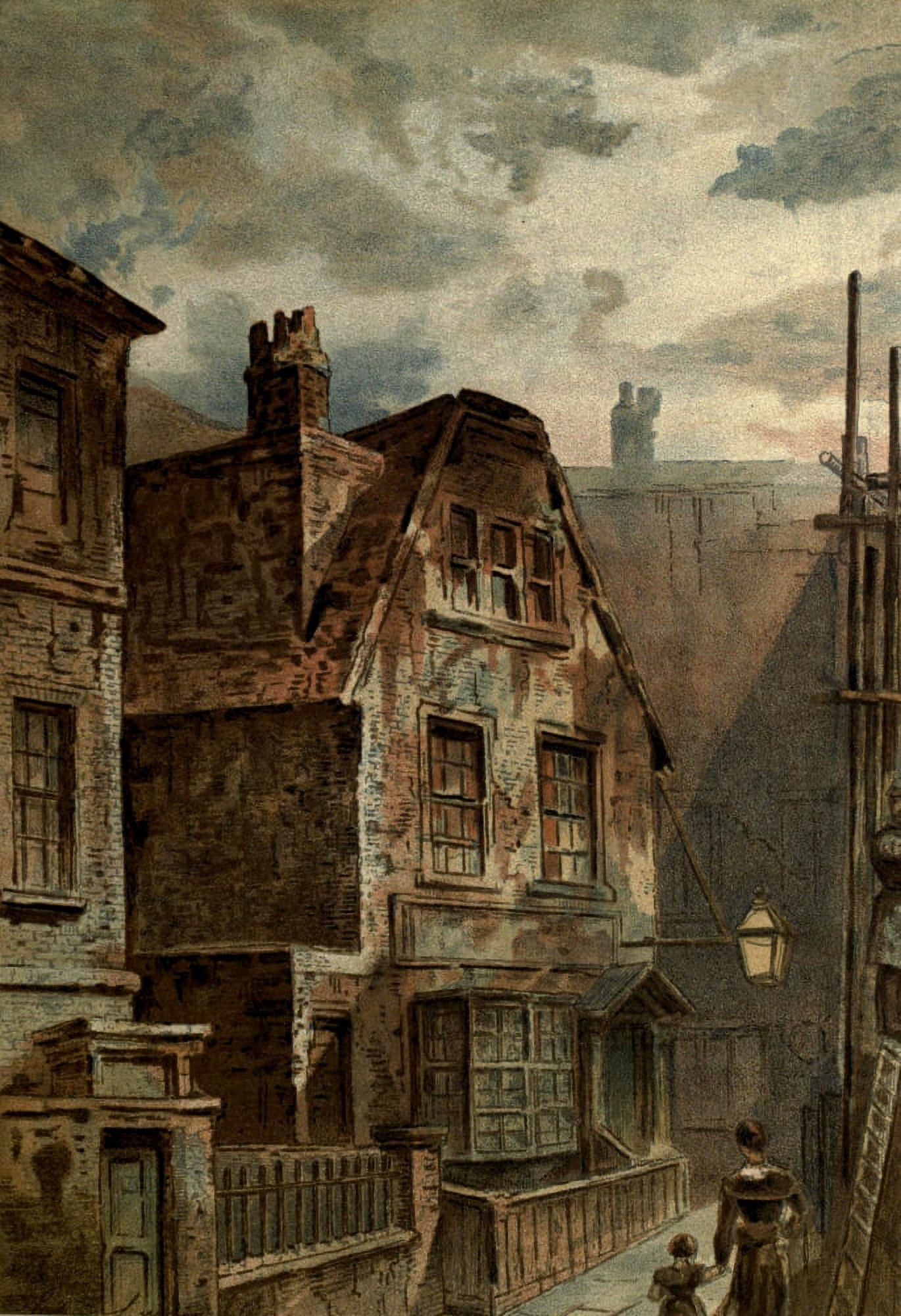 Old London 1900 Old house behind Ludgate Canvas Art - Waldo Sergeant (24 x 36)