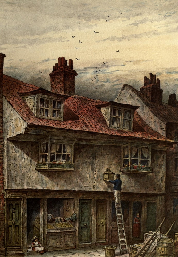 Old London 1900 Old houses Saffron Hill Canvas Art - Waldo Sergeant (24 x 36)