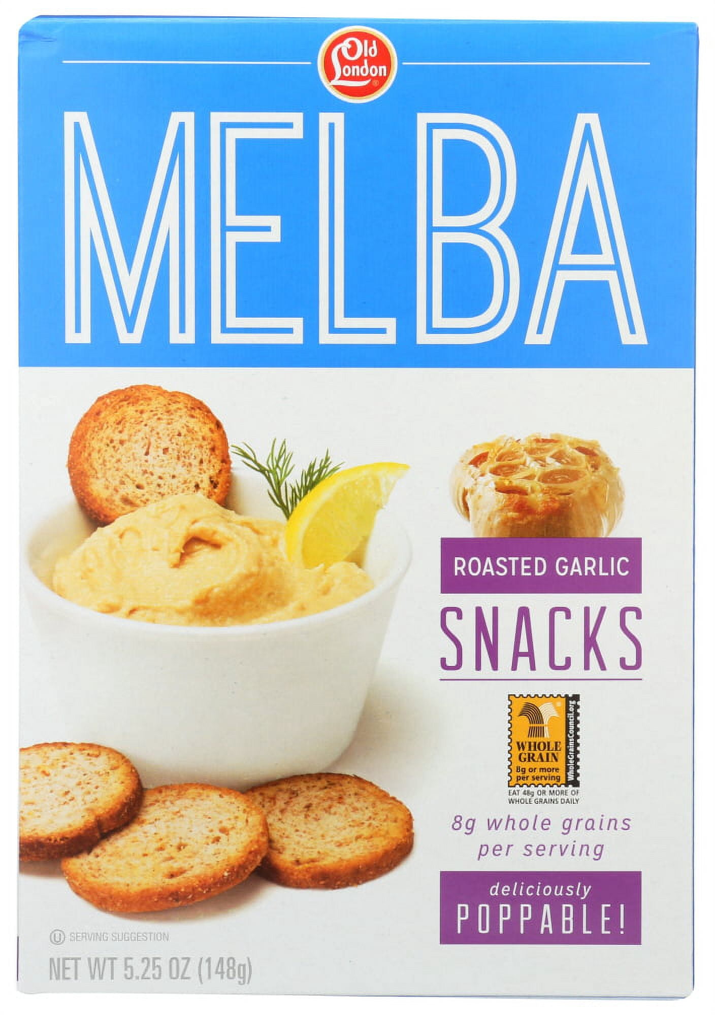 Old London All Natural Roasted Garlic Whole Grain Melba Snacks, 5.25 (Pack of 12)