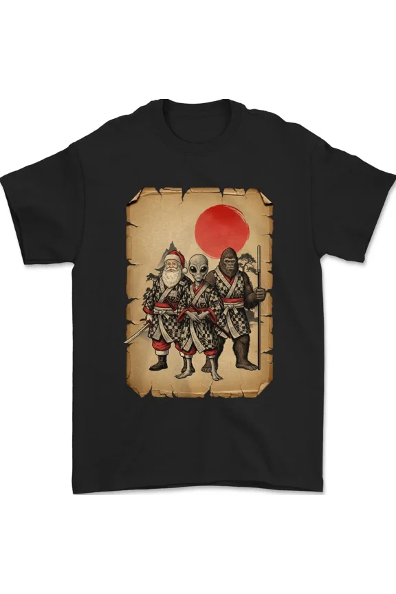 Old Man Alien Bigfoot Samurai Kimono Japanese Art Funny Christmas Unisex T-Shirt, up to Size 5XL