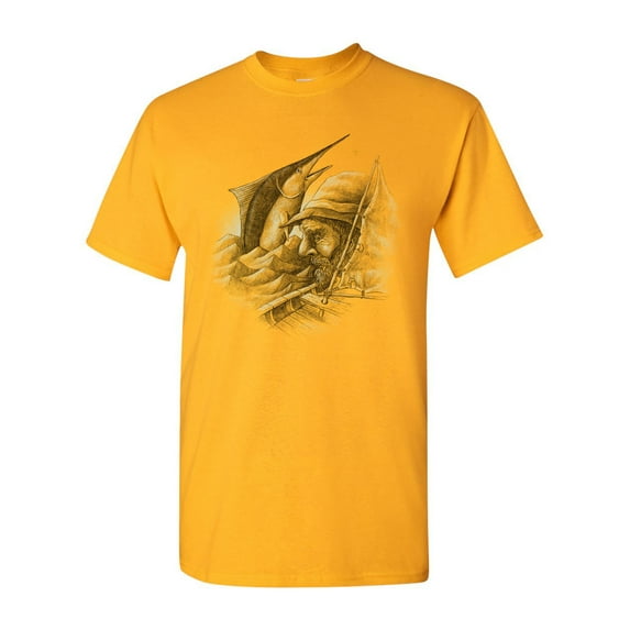 Old Man And The Sea Hemingway Fish Salih Gonenli Artworks Funny DT Adult T-Shirt Tee