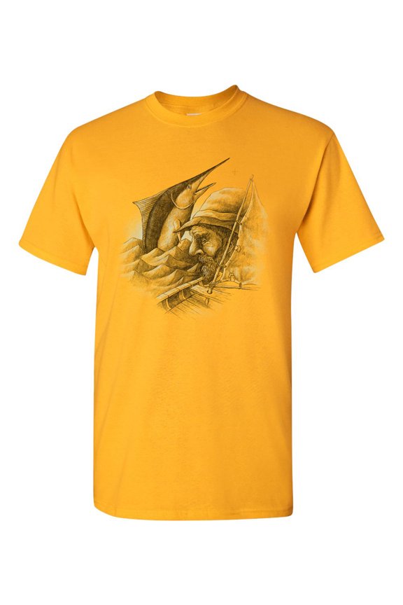 Old Man And The Sea Hemingway Fish Salih Gonenli Artworks Funny DT Adult T-Shirt Tee