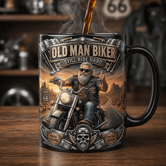 Old Man Biker Magic Mug Funny Motorcycle Coffee Cup Gift for Dad Riders