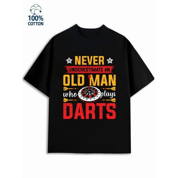 Old Man Darts Tee for men funny humor 180G 100% Cotton black husband y2k Casual Unisex Shirt Printed tshirts Funny Unisex Shirt Printed tshirts Fashion Unisex Shirt Graphic Tee tshirts