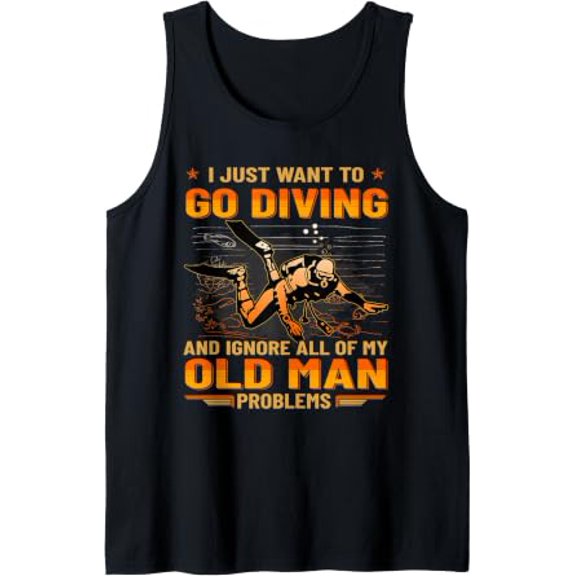 Old Man Diving Ocean Adventure Graphic Tank Top Size S-3XL