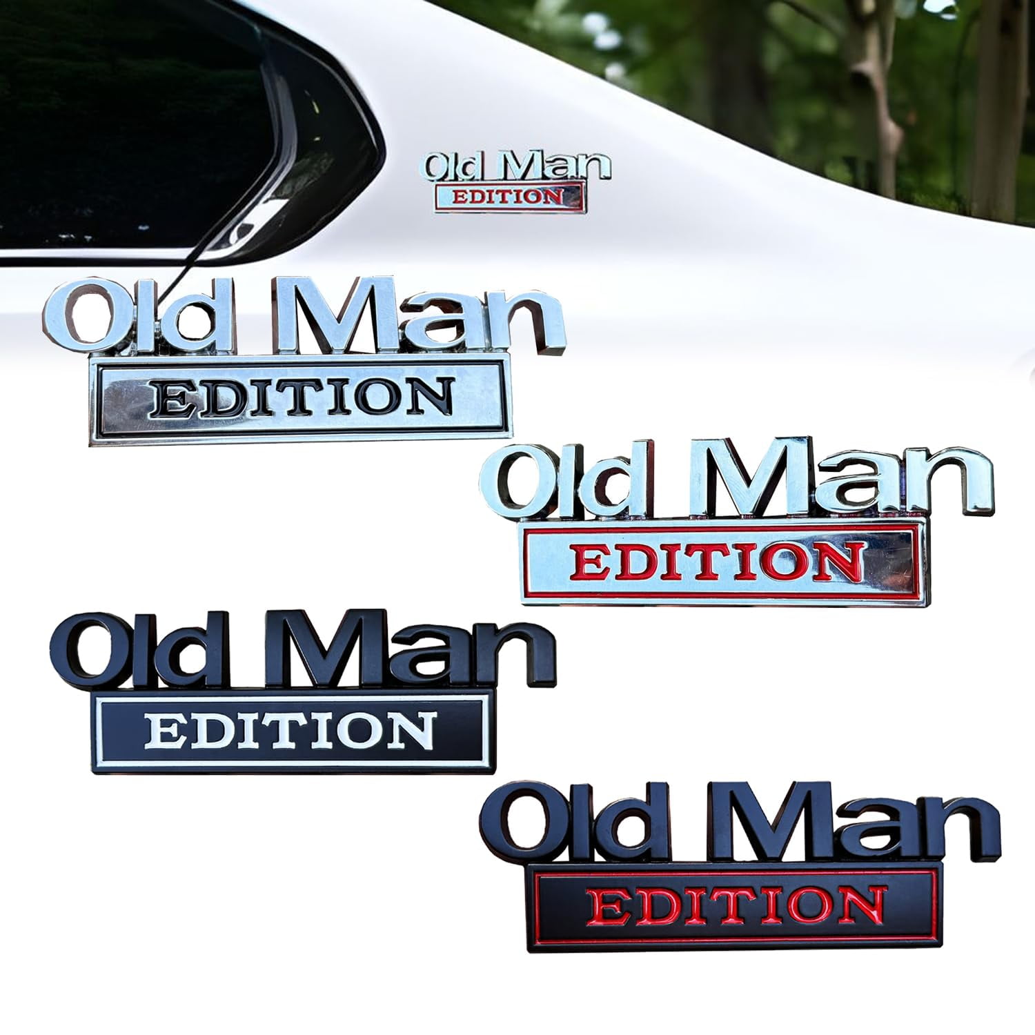 Old Man Edition Car Emblem,2Pcs 3D Metal Sticker Badge Old