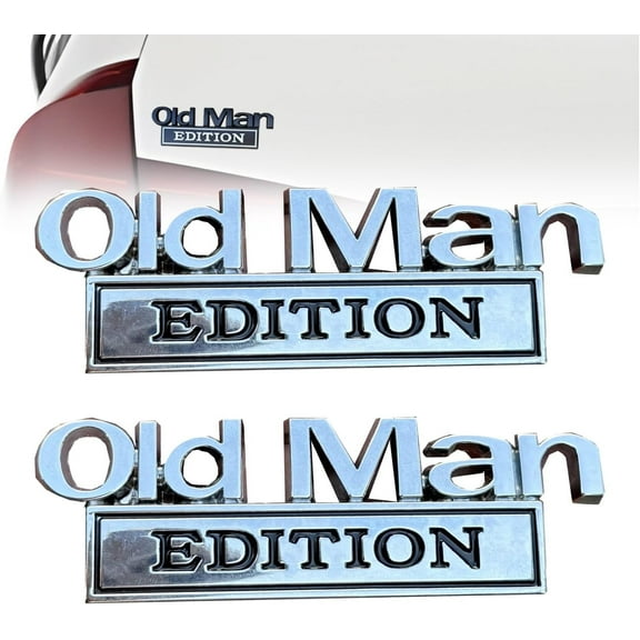 Old Man Edition Car Emblem 3D Metal Sticker Badge – Funny Edition Nameplate Decal for Side Rear Tailgate Bumper – Waterproof Rustproof Adhesive for Car Truck SUV Motorcycle(Silver and Black)
