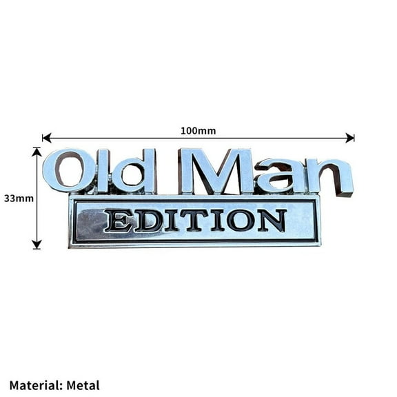 Old Man Edition Car Emblem 3D Metal Sticker Badge–Funny Edition Nameplate Decal-Silver Black