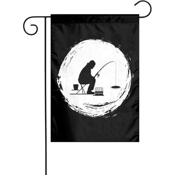 An Old Man Ice Fishing Garden Flag 12x18 In Outdoor Double Sided Polyester Garden Flags Garden Patio Decoration Gathering Party Banners Birthday Holiday Banner