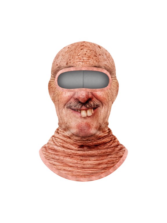 Old Man Monster Mask Hood with Full Head Covering and Wrinkled Design, for Winter Outdoor Skiing and Halloween Party, Prop