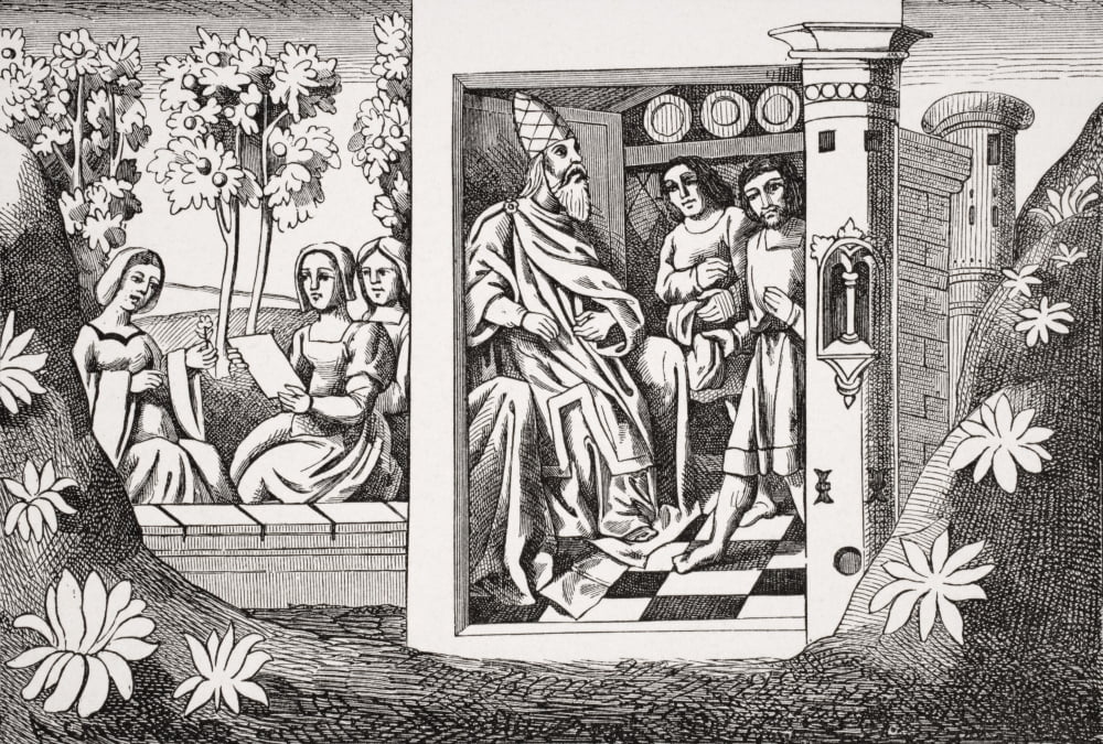The Old Man Of The Mountain Giving Orders To His Followers Copy Of Miniature In 15Th Century Manuscript Of Marco PoloS Travels Canvas Art - Ken Welsh Design Pics (34 x 22)
