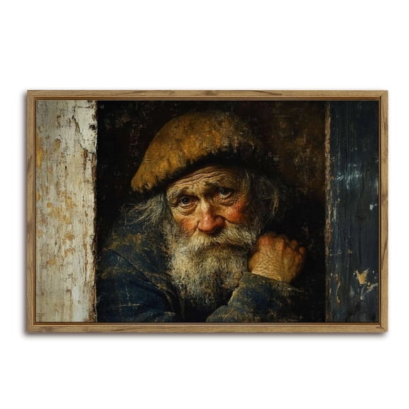Old Man Portrait Painting Horizontal Canvas Wall Art with Lightweight Foam Frame - Durable and Ready to Hang, Modern Decorative Print for Living Room, Bedroom, Or Office