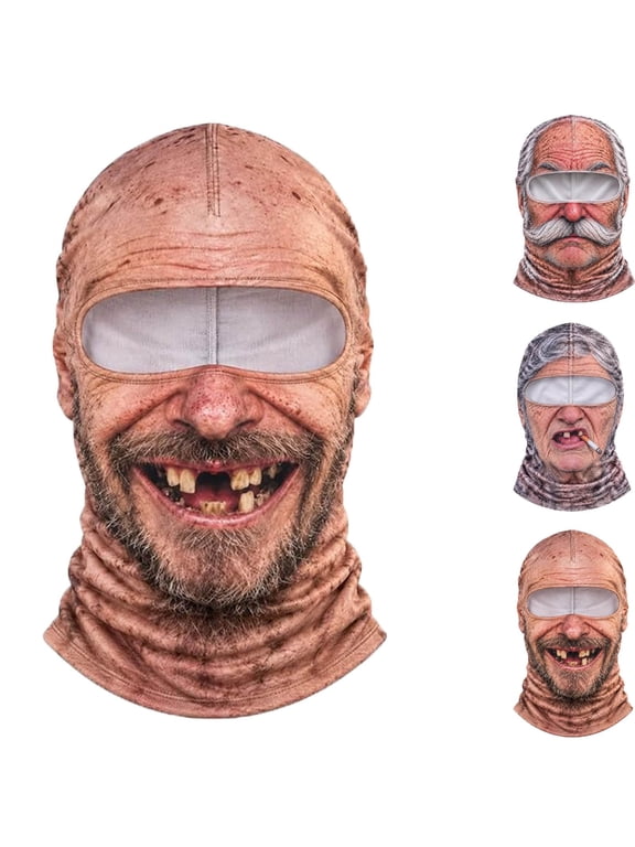 Old Man Ski Mask Balaclava, Funny 3D Graphic Full Face Neck Cover for Skiing, Snowboarding & Winter Outdoor Activities