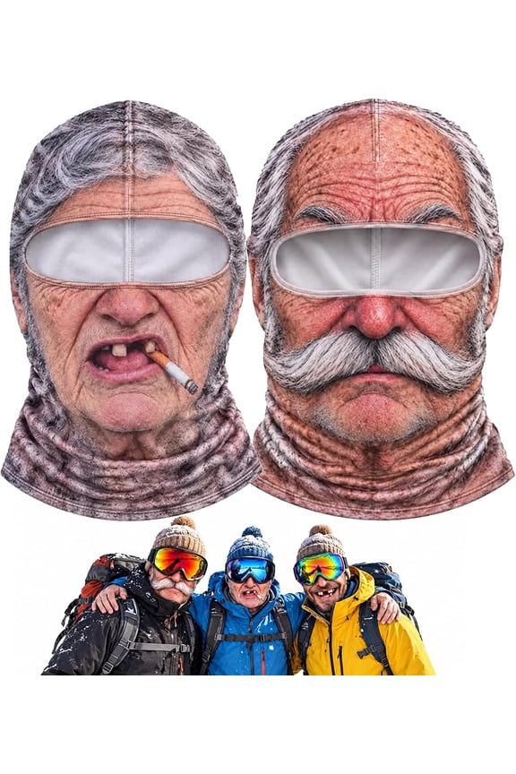 Old Man Ski Mask, Classic Character Face Printed Balaclava, Novelty Winter Face Covering for Men and Women, Stretchy Ski Mask for Snowboarding, Cycling, Outdoor Activities & Costumes