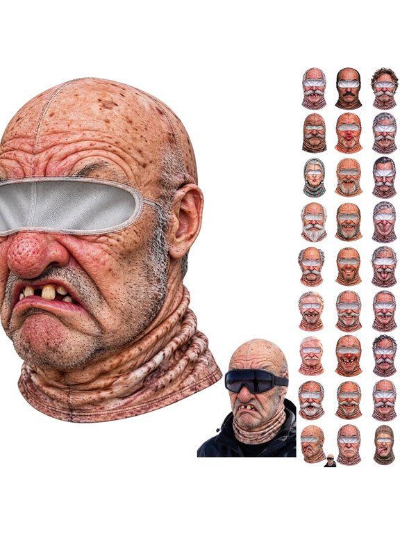 Old Man Ski Mask, Funny Detailed Realistic Balaclava, Funny Party Gear for Ski Weekend Groups, Novelty Winter Face Covering for Men and Women, for Skiing, Motorcycle Rides & Parties