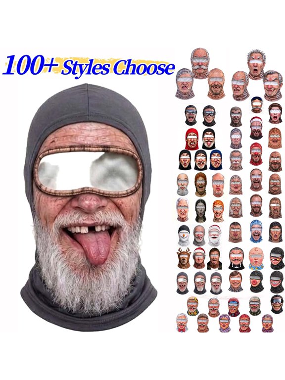 Old Man Ski Mask Funny Realistic Face Ski Mask 3D Print , Wraparound Design, Snug Fit, Outdoor Winter Gear, Full Head Coverage - K - Akmoler