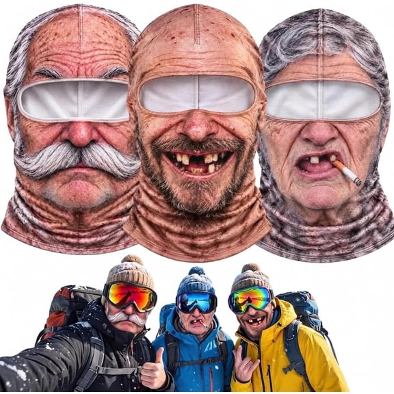 Old Man Ski Mask, Funny Realistic Face Ski Mask, Realistic Old Man Balaclava 3D Face Mask, Breathable Stretch Fabric, One Size Fits Most, Full Neck Cover for Winter Fun