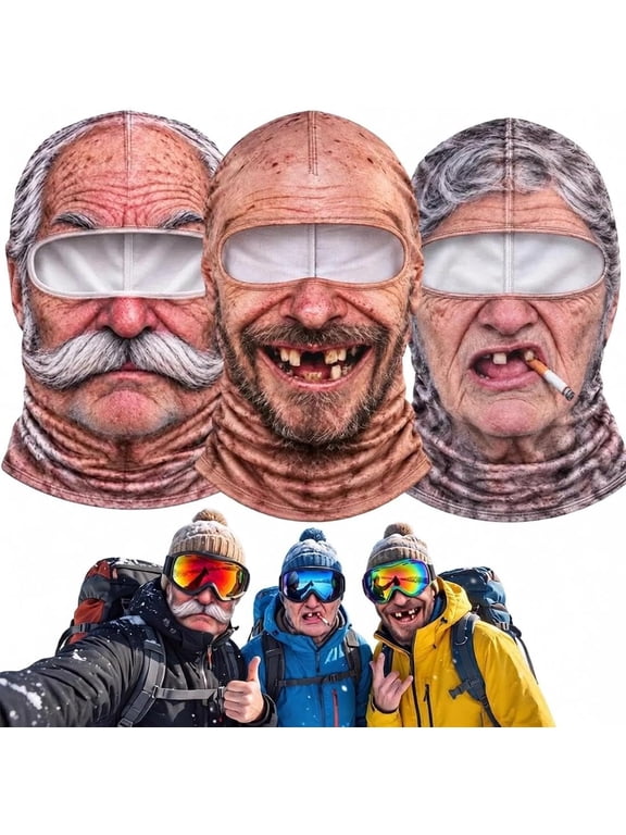 Old Man Ski Mask, Funny Realistic Face Ski Mask, Realistic Old Man Balaclava 3D Face Mask, Breathable Stretch Fabric, One Size Fits Most, Full Neck Cover for Winter Fun