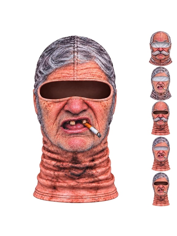 Old Man Ski Mask Funny Realistic Printed Ski Face Balaclava Mask, Motorcycle Fishing Mask Neck Coverage Novelty Windproof Full Face Cover Winter for Skiing Party Outdoor