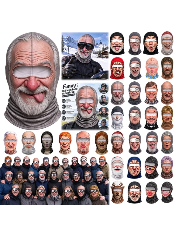 Old Man Ski Mask, Realistic Old Man Face Balaclava, Funny and Unexpected Look, 3D Face Design with Neck Coverage for Skiing and Snowboarding, 1 PC, L