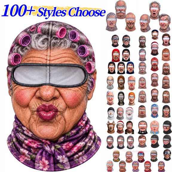 Old Man Ski Mask Winter Funny 3D Printed Full Face Realistic Face Balaclava with Neck Coverage Cosplay Costume - E - Akmoler
