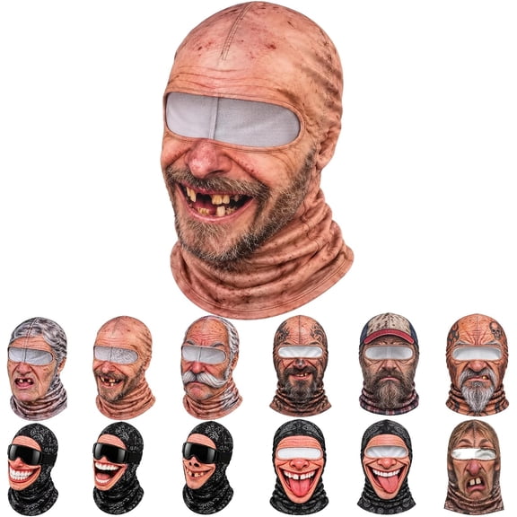 Old Man Ski Mask Winter Funny 3D Printed Full Face Realistic Face Balaclava with Neck Coverage Cosplay Costume,as shown,A Black