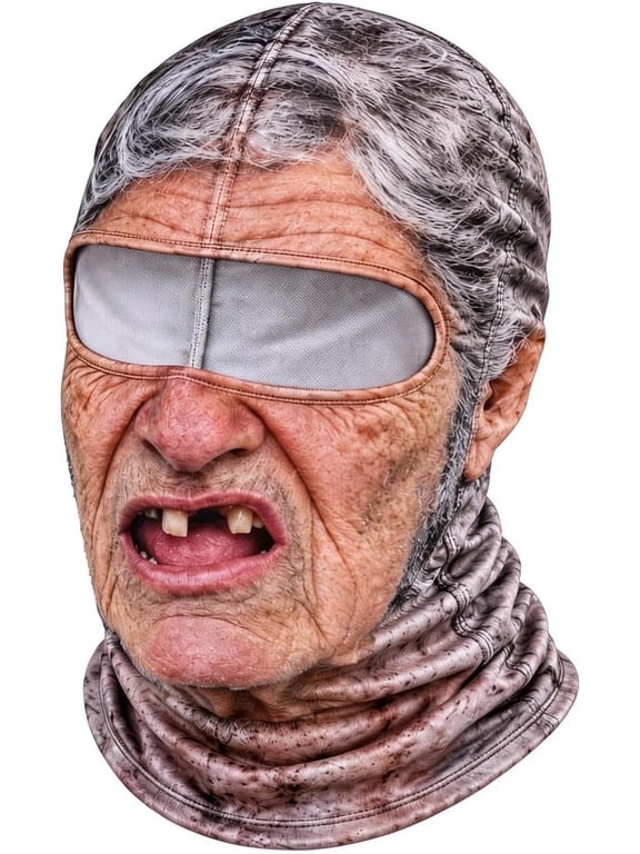 Old Man Ski Mask Winter Funny 3D Printed Full Face Realistic Face Balaclava with Neck Coverage Cosplay Costume,as shown,A Grey