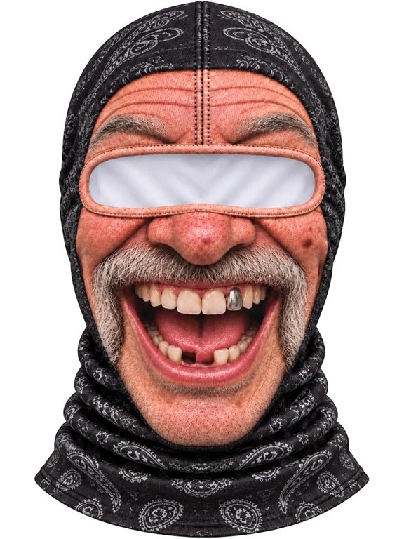 Man Ski Mask Winter Funny 3D Printed Full Face Realistic Face Balaclava with Neck Coverage Cosplay ,as shown,J Black