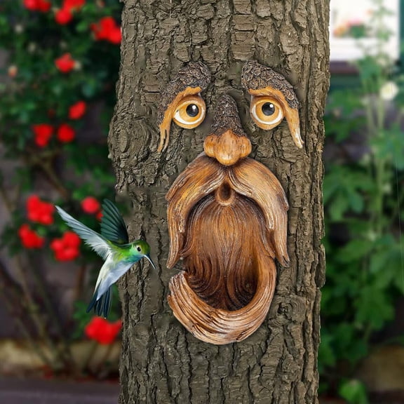 Old Man Tree Face Bird Feeder Garden Decor, Funny Resin Outdoor Tree Hugger Art Yard Statue Gift