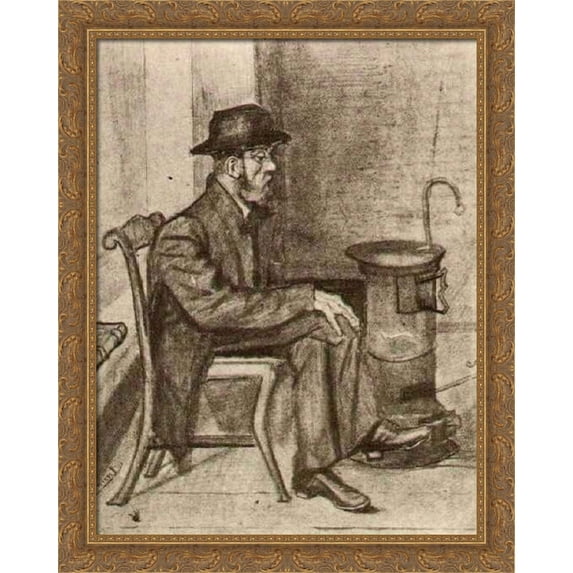 Old Man Warming Himself 28x34 Large Gold Ornate Wood Framed Canvas Art by Vincent van Gogh