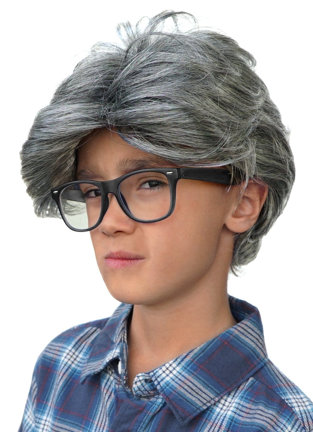 Old Man Wig Costume Accessory Child Kids Gray Hair Grey Grumpy Scientist Gramps Grandpa Ages 5+