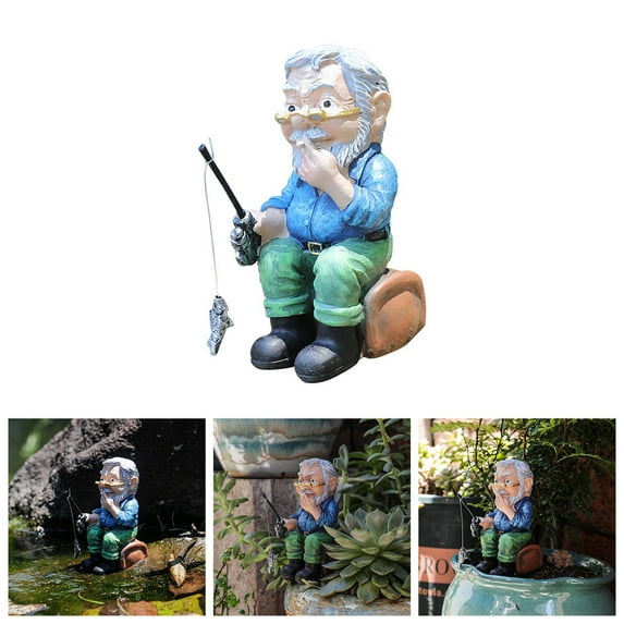 Old Man With Glasses Fishing Resin Craft Ornaments - Outdoor Garden Statue, Durable Resin, Artistic Detail
