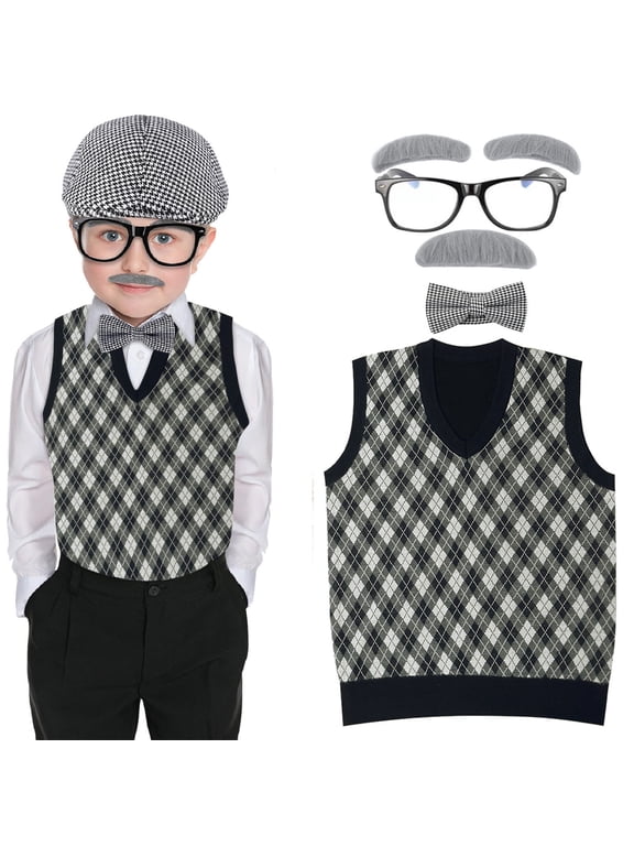 Man for Kids 100 Year for Boys Grandpa Dress Up Set with Mustache for Kids Man Outfit Set