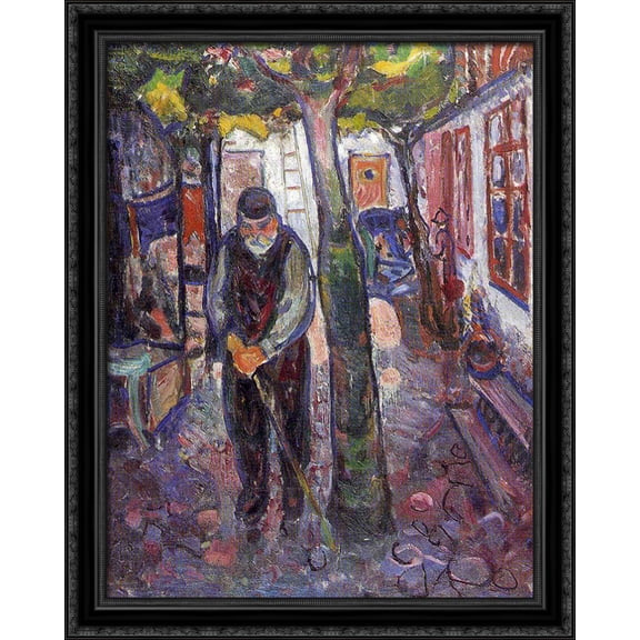 Old Man in Warnemunde 28x34 Large Black Ornate Wood Framed Canvas Art by Edvard Munch