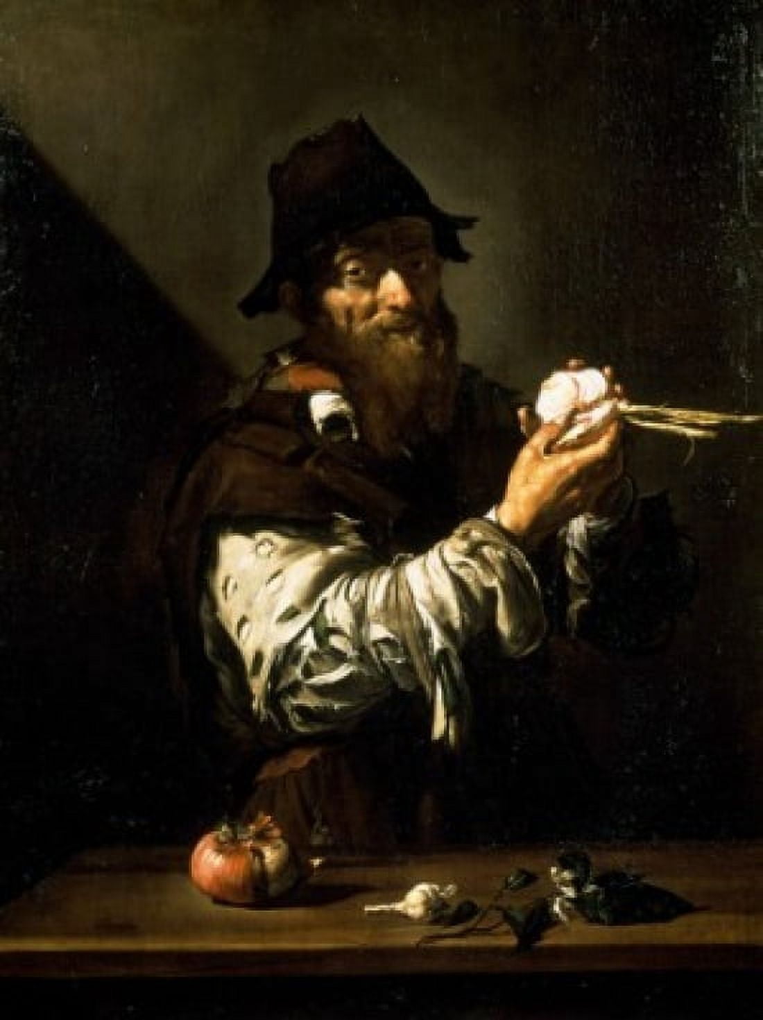 Old Man with Onions by Jusepe De Ribera (1591-1652) Canvas Art - Jusepe de Ribera (24 x 36)