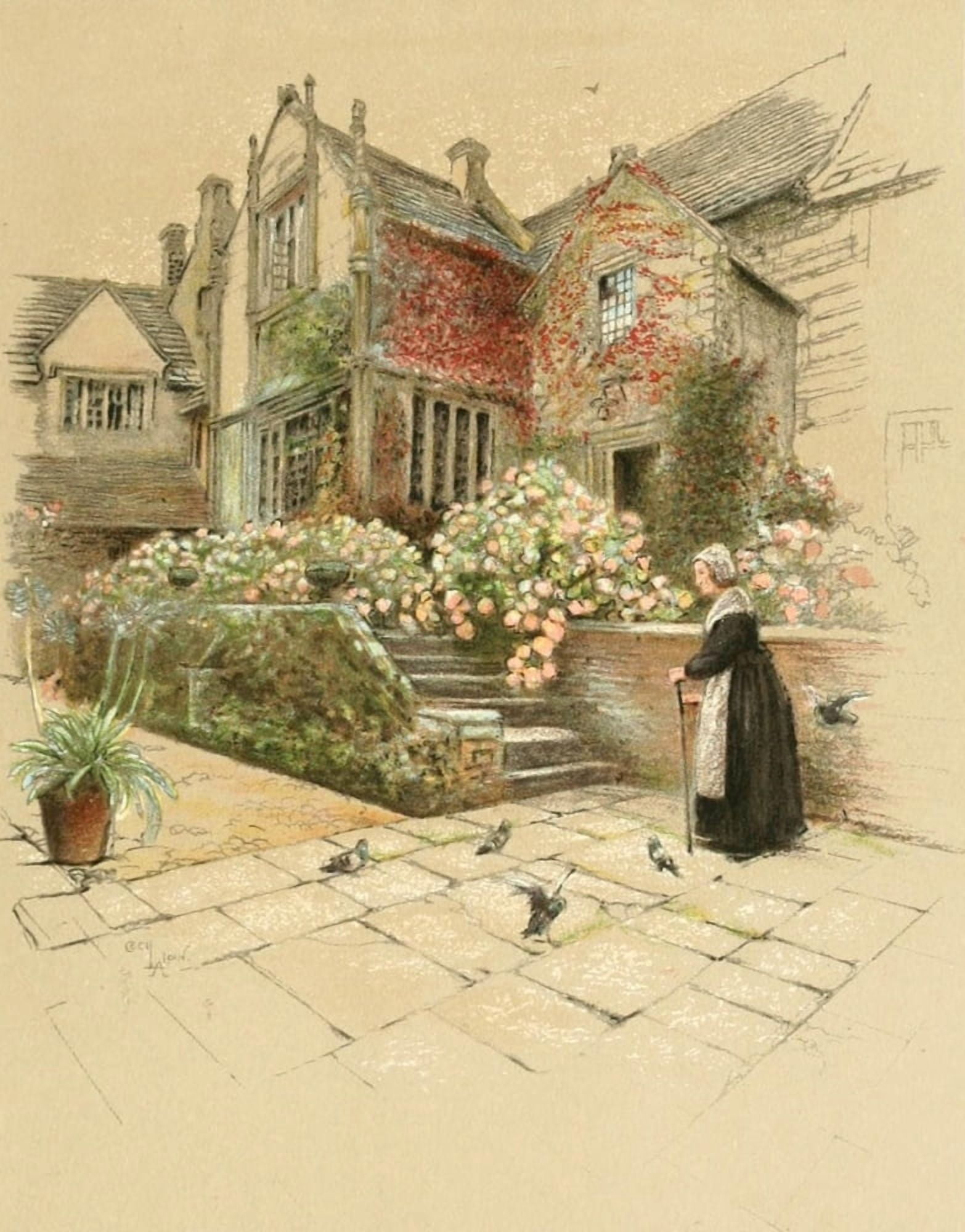 Old Manor Houses 1920 Binghams Melcombe Canvas Art - Cecil Aldin (24 x 36)