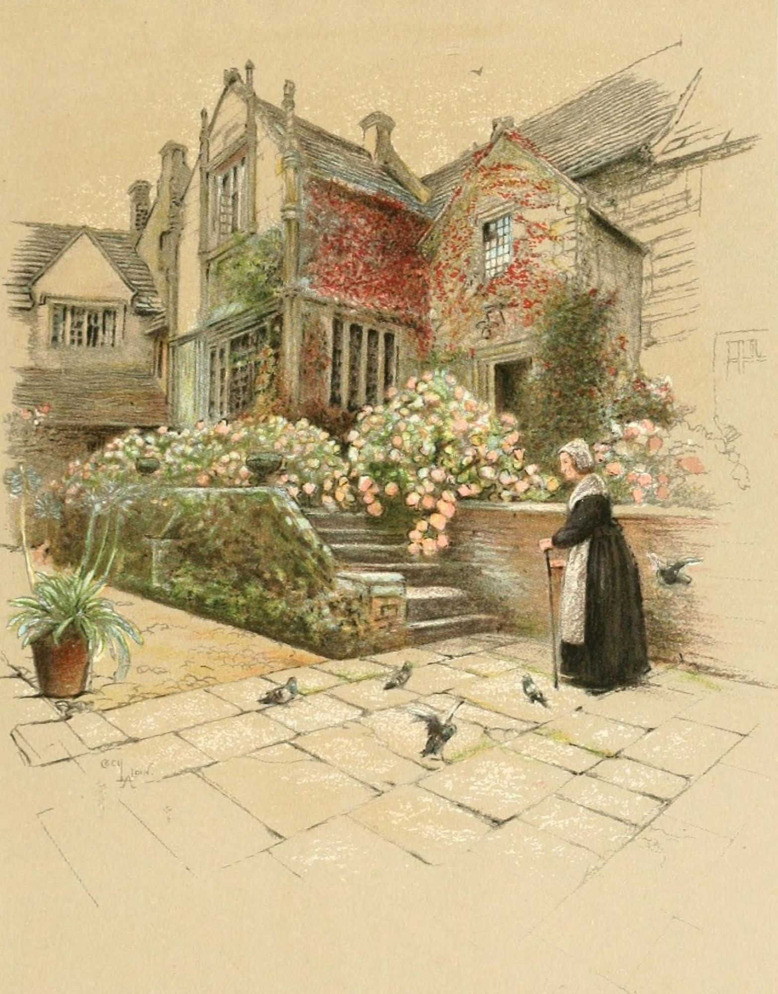 Old Manor Houses 1920 Binghams Melcombe Dorset Canvas Art - Cecil Aldin (24 x 36)